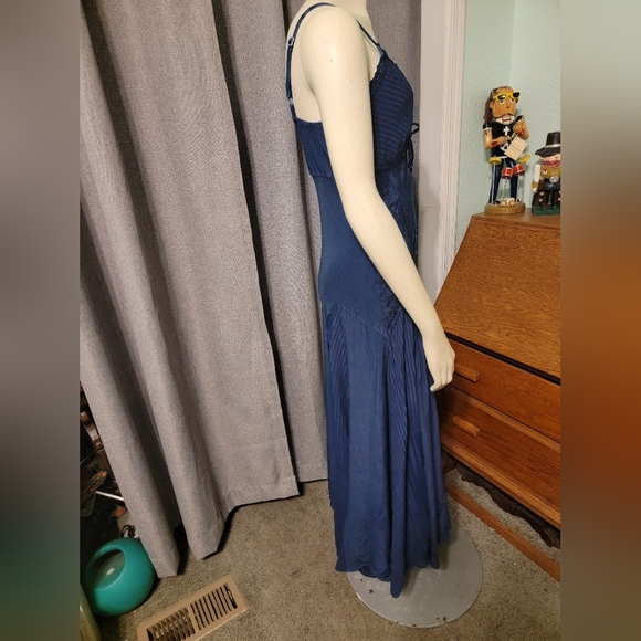 Fairycore Bohemian Lace Up‎ Blue Sundress Midi Fairy Grunge Hippie Festival Sz L - Picture 5 of 9